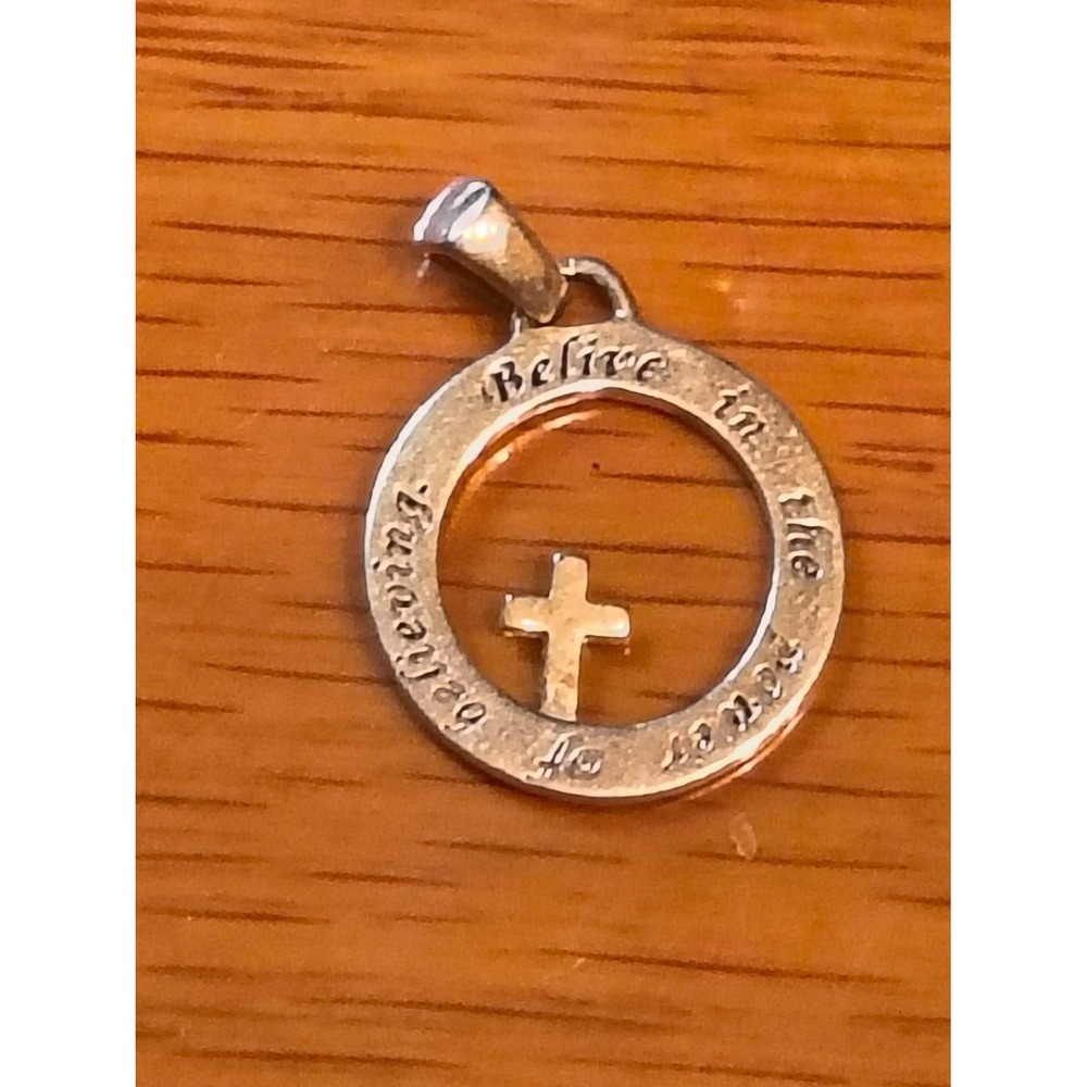 Believe In The Power Of Believing Cross Pendant Silver Tone Circle Charm
